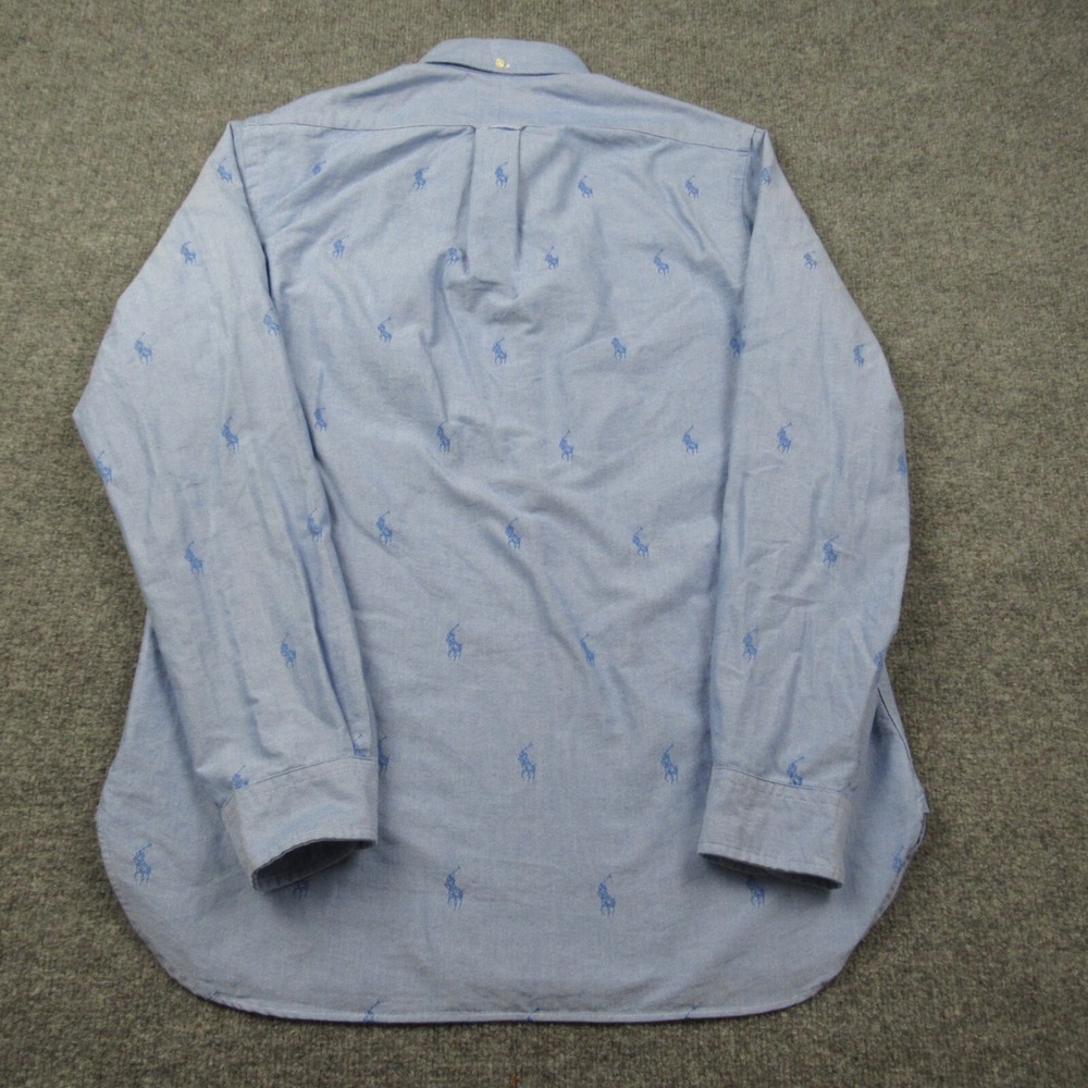 Ralph Lauren Shirt Mens Medium Blue with All Over Pony‎ Logo Oxford Flap Pocket - Picture 3 of 9
